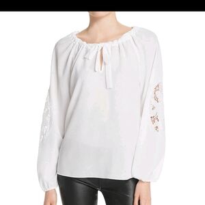 LE GALI NEW Women's Bria Keyhole See-thru Blouse Shirt Top . White Women's Top M